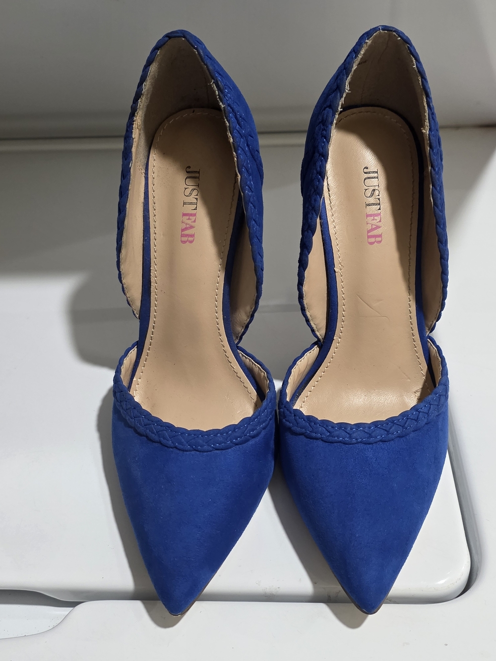 JustFab Blue Pointed-Toe D'Orsay Pumps with Braided Trim